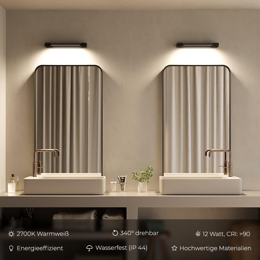 NEONA LINEA LED Wandleuchte Schwarz Aluminium, 340° Drehbare Lichtleiste Warmweiß Blendfreies Licht, Badezimmer Flur Wohnzimmer Wetterfest (Schwarz)