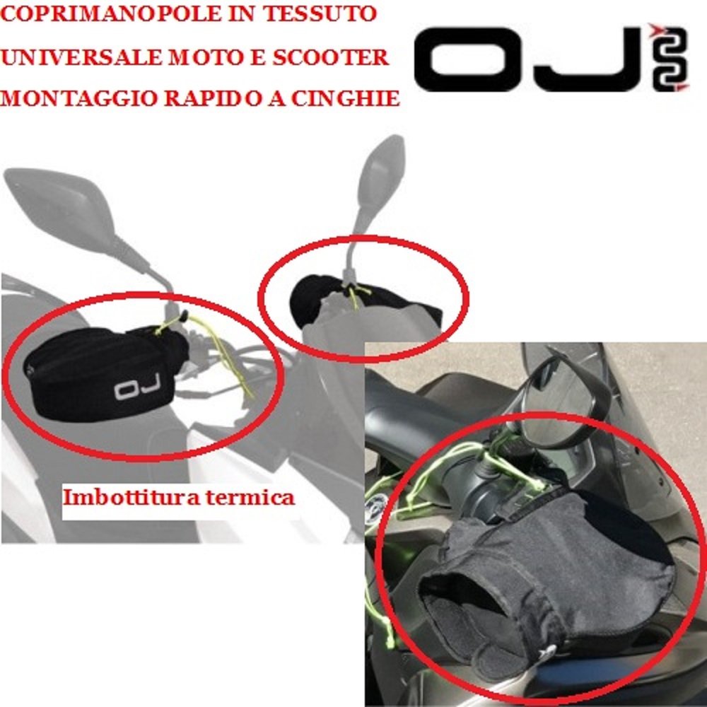 OJ C011 Micro Pro Hand- Set Coprimani Universale, 100% Poliestere spalmato con tecnologia wind resistance, Compatibile con Scooter, Maxi scooter e Moto, Nero, Taglia Unica
