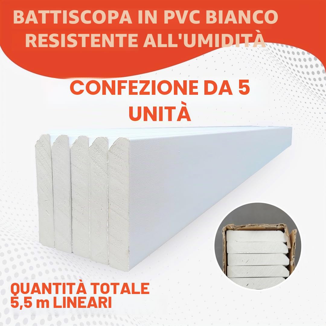 Pack 5 Battiscopa in PVC 110cm | Zoccoletto Battiscopa Bianco Antiumidità | Battiscopa PVC Resistente & Facile da Installare