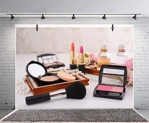 Leyiyi Telón de fondo de fotografía de 5 x 4 pies para mesa de tocador, maquillaje, productos de vlogger, para fiesta de henna, lápiz labial, brocha