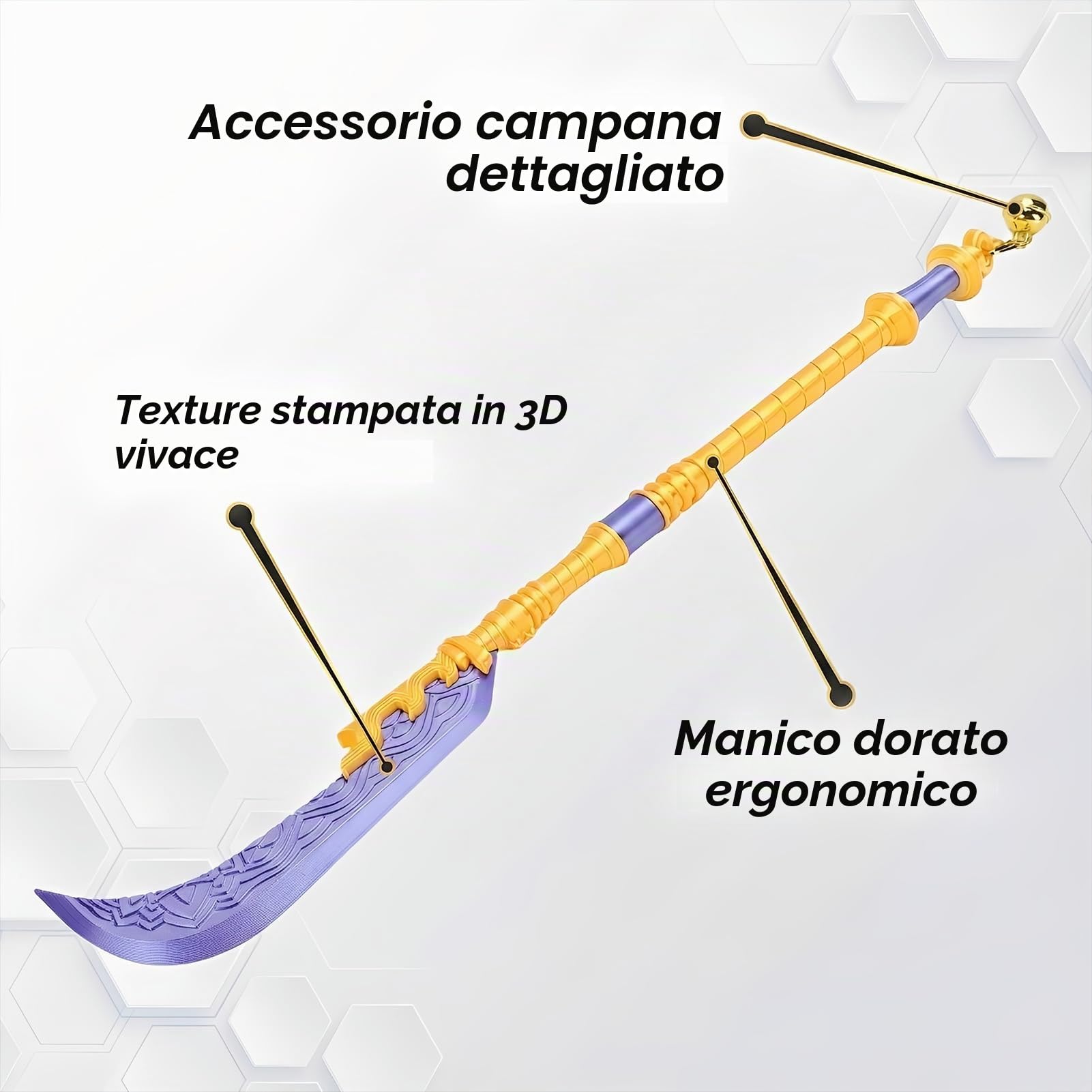 Elprico Spada Cosplay, Replica di Spada Anime in PLA Stampata in 3D da 25 Pollici con Cordino per Appendere la Campana, per la Collezione di Costumi