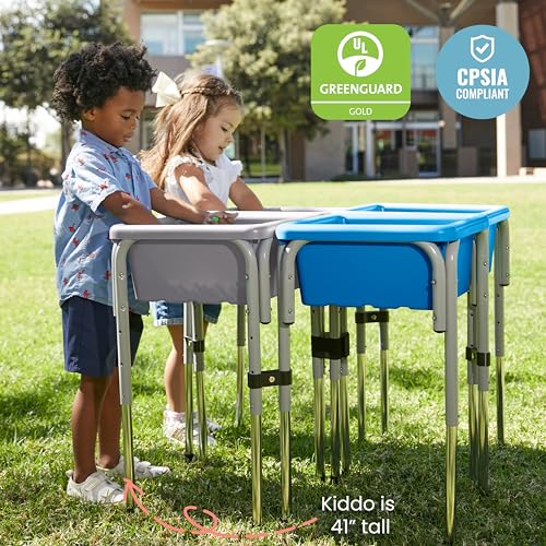 Image of ECR4Kids 4-Station Sand and Water Adjustable Play Table, Sensory Bins, Grey /French Blue