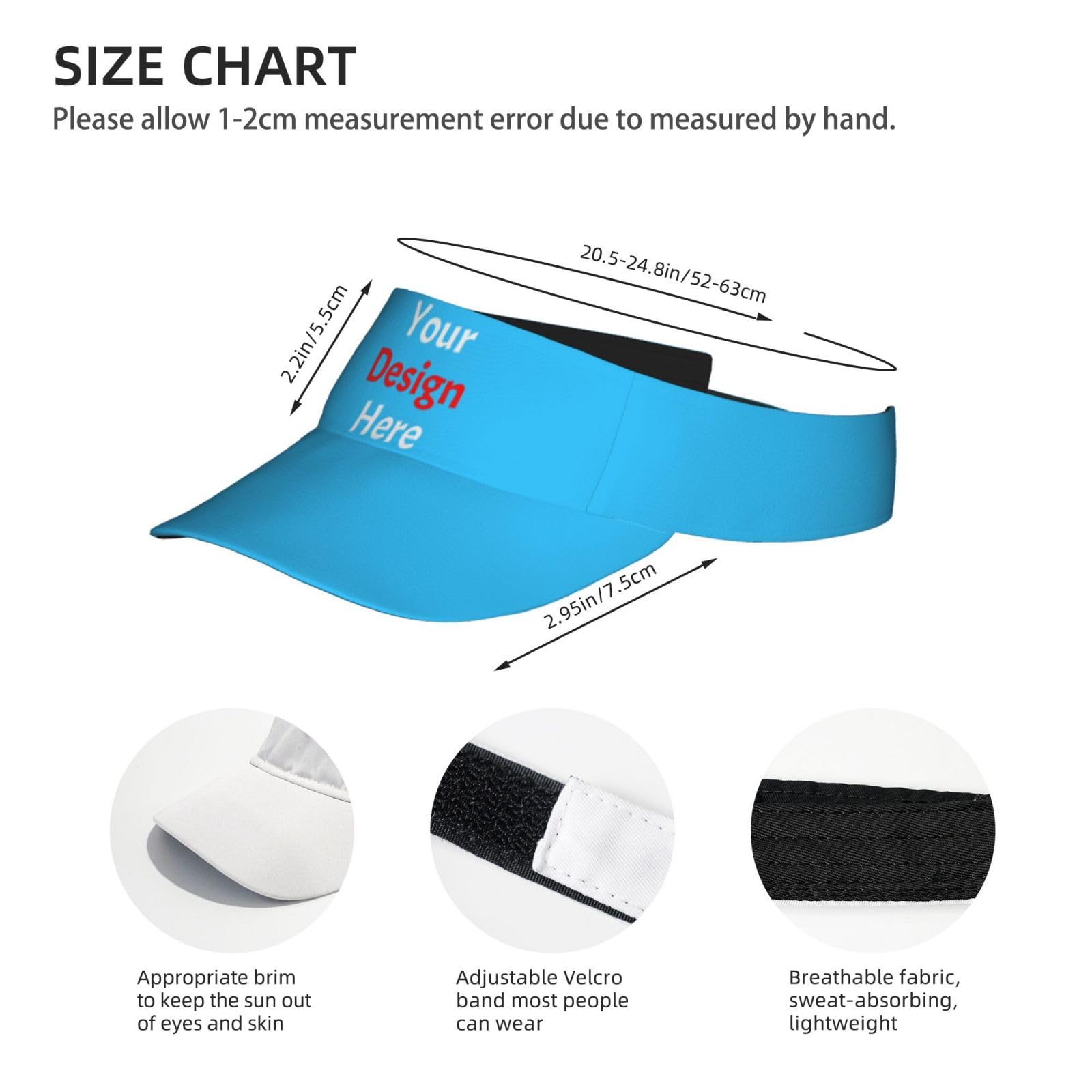 Custom Visors Design Your Own Design Your Own Text Logo Image Photo Customize Personalized Visor Hat Bright Blue Visor for Men Women Sports Custom Funny Gag Gifts