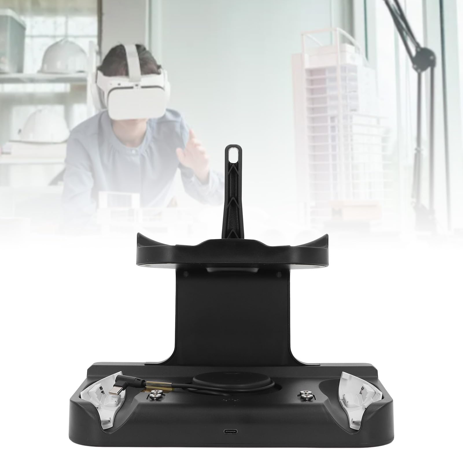 Base di Ricarica per Controller Visore VR, 2 Batterie Ricaricabili Comodo Supporto di Ricarica per Controller VR con Luce RGB per Dispositivo VR (BLACK)
