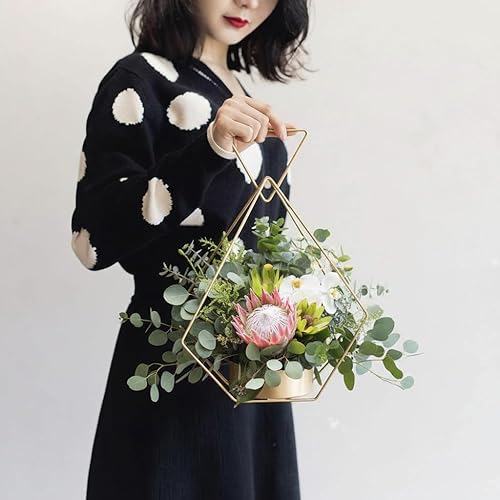 Miniatura 3 de 10 Pcs Portable Hanging Gold Vases for Centerpieces Wedding Metal Flower Stand Geometric Flower Girl Baskets for Wedding Centerpiece Tables Party