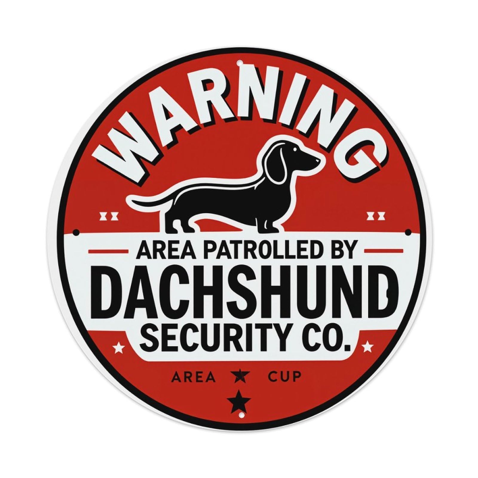 Warning Dachshund Security Area Cup Round Tin Sign Retro Metal Sign for Cafe Bar Pub Home Game Room Gym Club Wall Decoration Vintage Metal Poster 8x8 Inch
