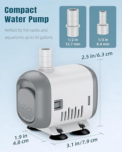 Miniatura 4 de Pawfly Bomba de fuente pequeña, bomba de agua sumergible de 240 GPH para fuente, mini bomba de agua de 12 W con elevación alta de 3.9 pies, bomba de