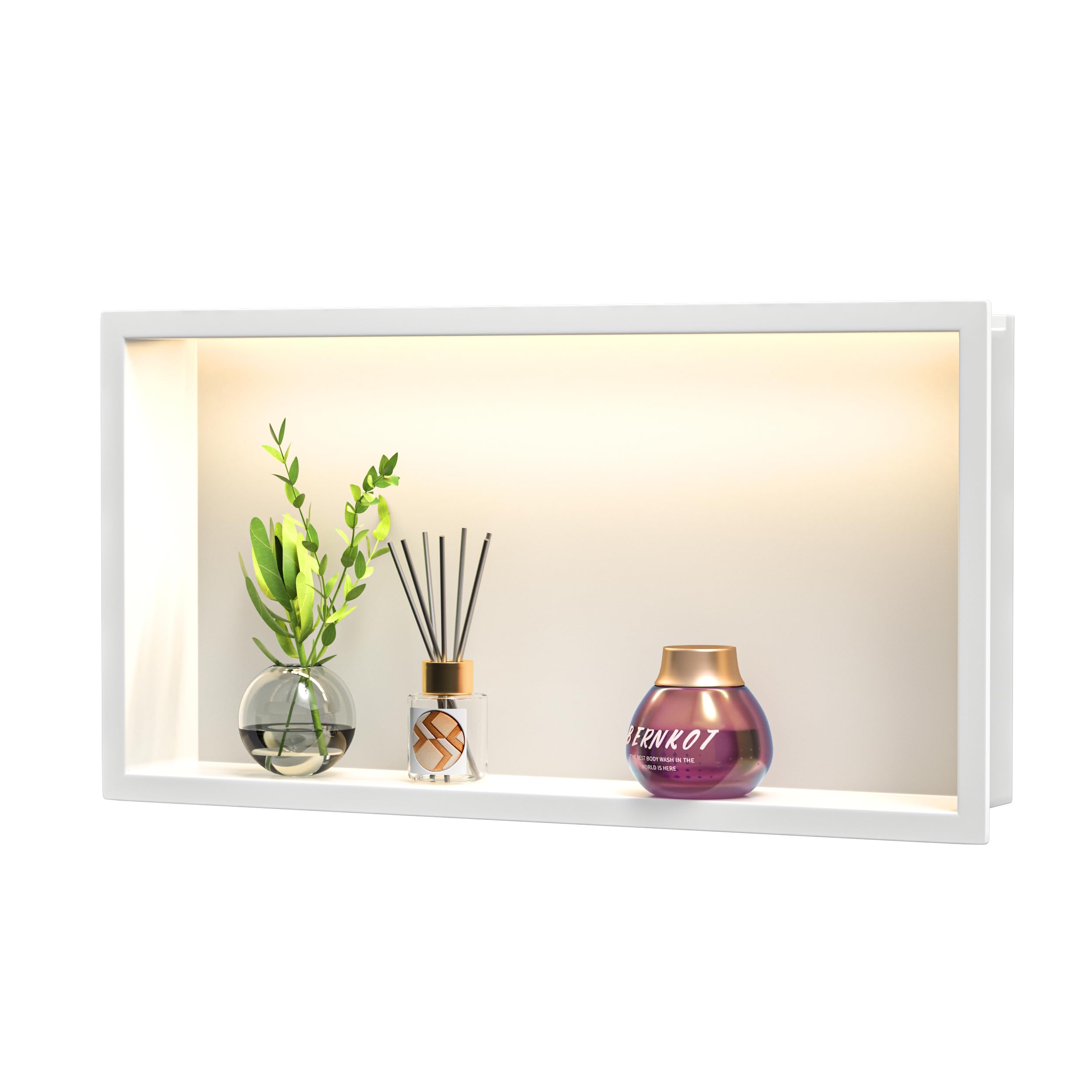 Nische per Doccia in Acciaio Inox 600mm X 300mm Bianca con Luce a LED Impermeabile Nessuna Piastrella Necessaria Nische da Parete per Stoccaggio del Bagno Sopra l'Installazione Montata a