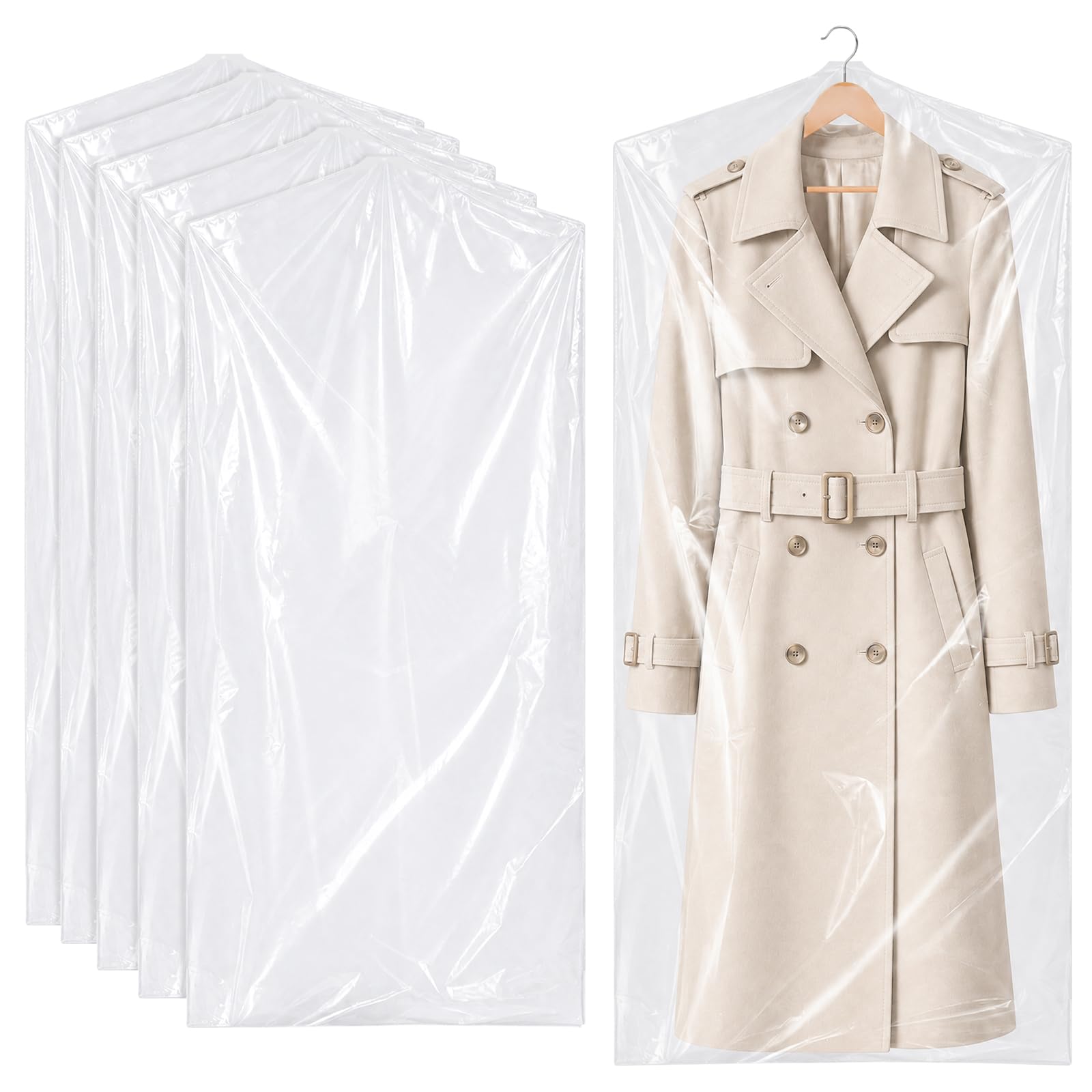 Plastic Clothes Covers, 60 * 140 cm Dry Cleaning Bags, Clear Hanging Dust Proof Garment Bags for Dress Shirt Suit Jacket, Clothing Store and Dry Cleaner Essentials F6-SLFCD