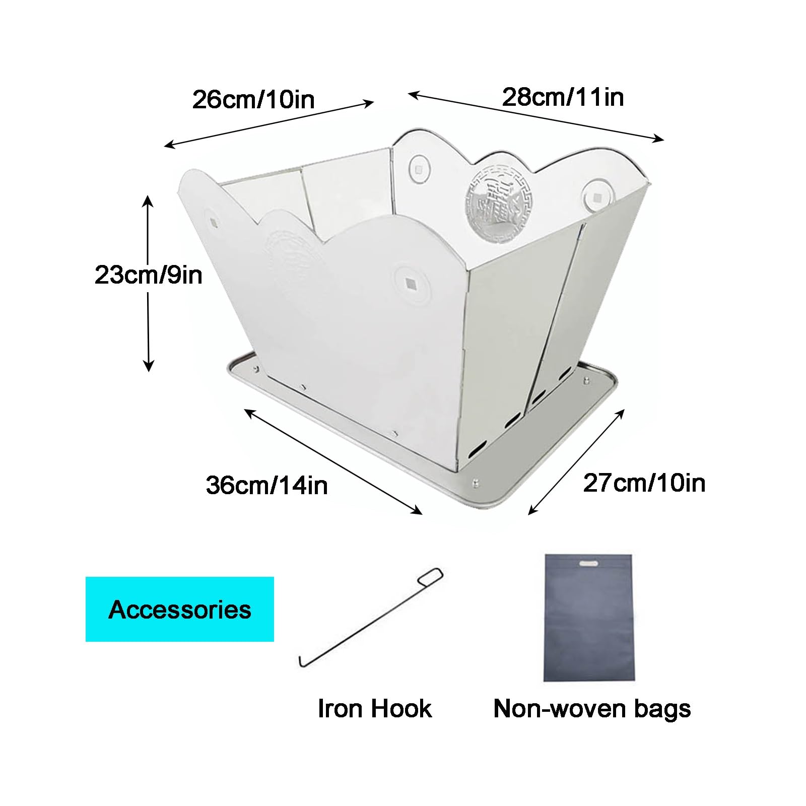 Incinérateur Pliable, Foyer Portable, Fûts de Brûlure Extérieur pour Brûler Les Déchets, Cheminée Extérieure, Fût de Brûlure pour Brûler dans la Cour Arrière(28cm/11in)