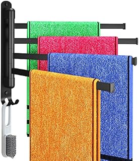 Vovapis Towel Rack, Swivel Self-Adhesive Towel Racks for Bathroom, SUS304 Stainless Steel Bathroom Towel Rack Wall Mounted, 14" 4 in 1 Towel Holder Space Saving, Both Available in Adhesive and Screws