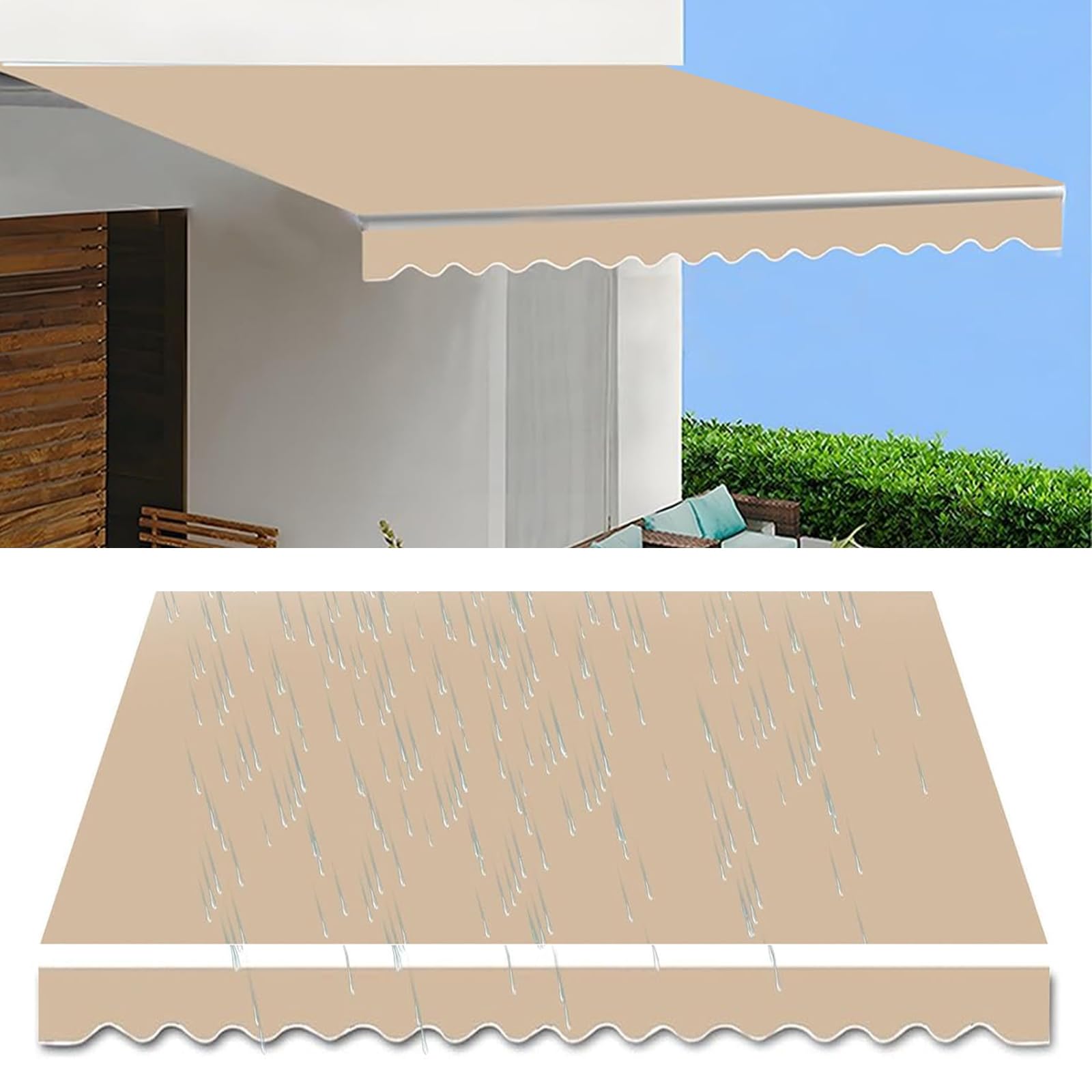 Toile pour auvent résistante à l'eau 7x2,5m en polyester de couleur kaki