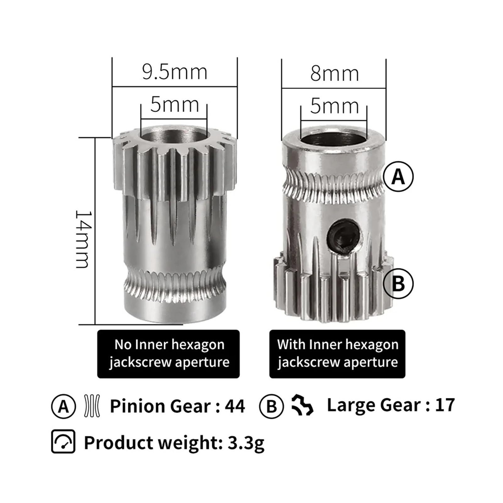 Compatible con impresora 3D Prusa, BMG de doble unidad extrusora | Engranajes de acero endurecido, Bowden/direct, for extrusora BMG, duraderos y precisos(Hardened steel,2set)