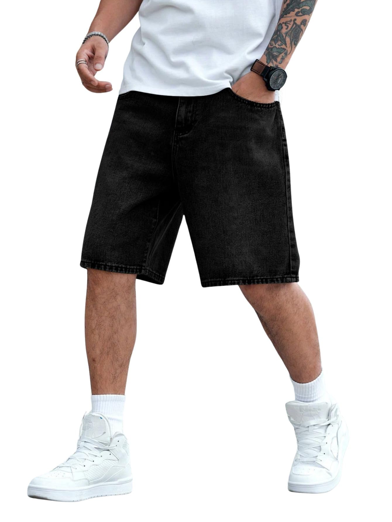 verdusa Men's Jorts Baggy Jean Shorts Mid Waist Vintage Summer Denim Shorts-picture-43