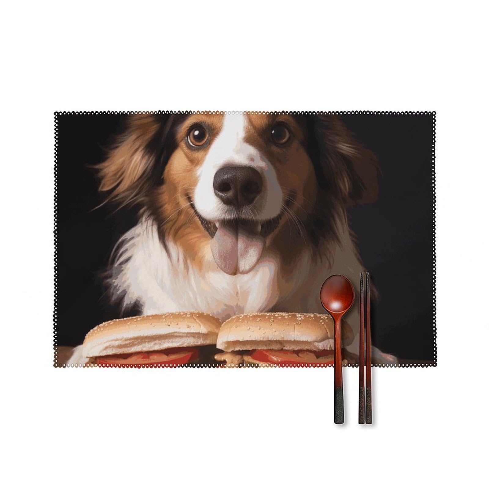 Set de table en toile imprimé chien hot-dog lavable 45x30 cm x6