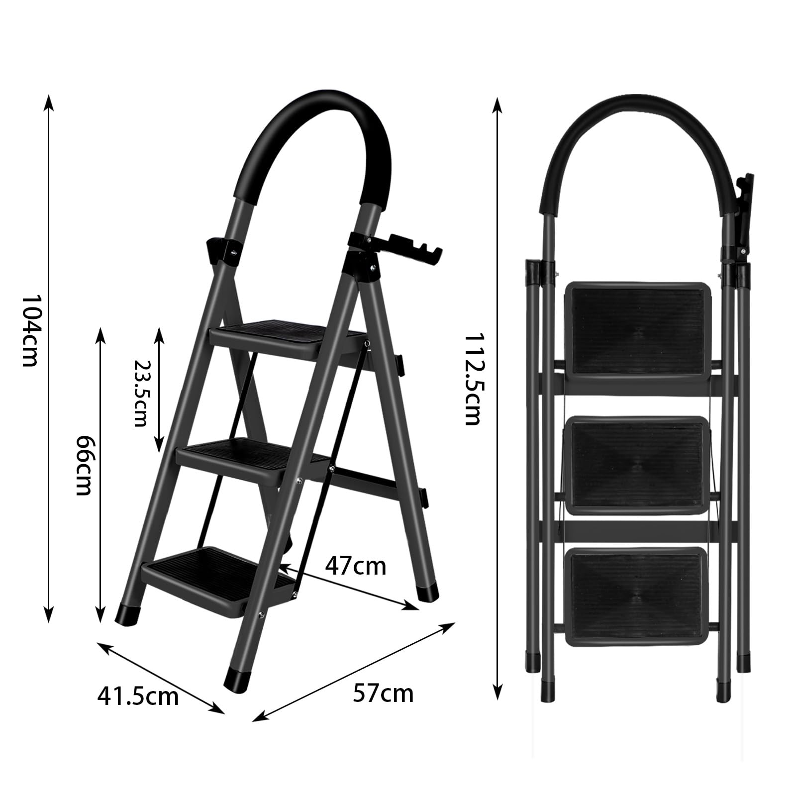 OHMG Escabeau 3 Marches avec Plateforme de Travail, Charge 150 kg Escabeau Pliable, Larges Marche Pied Pliable Antidérapantes, Tabouret en Acier Marche Pied Adulte,Charge 180 kg