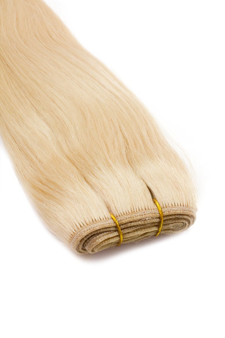 Weft Extensions Echthaar Tresse GlamXtensions glatt 100% Remy indisches Echthaar Human Hair - 60cm in der Farbe #613 Helllichtblond - Haarverlängerung Haarverdichtung zum Einnähen