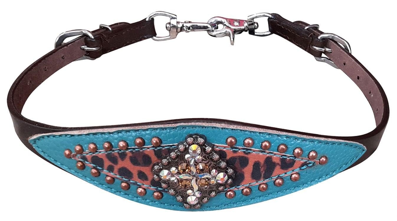 ShowmanCheetah & Turquoise Leather Wither Strap, Average Full Size Horse