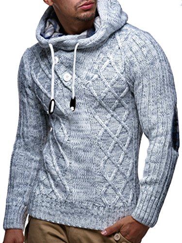 Leif Nelson Men's Knitted Hooded Sweater - Stylish Cable Knit Pullover with Button Detail, Warm and Comfortable for Fall & Winter Grey Small3