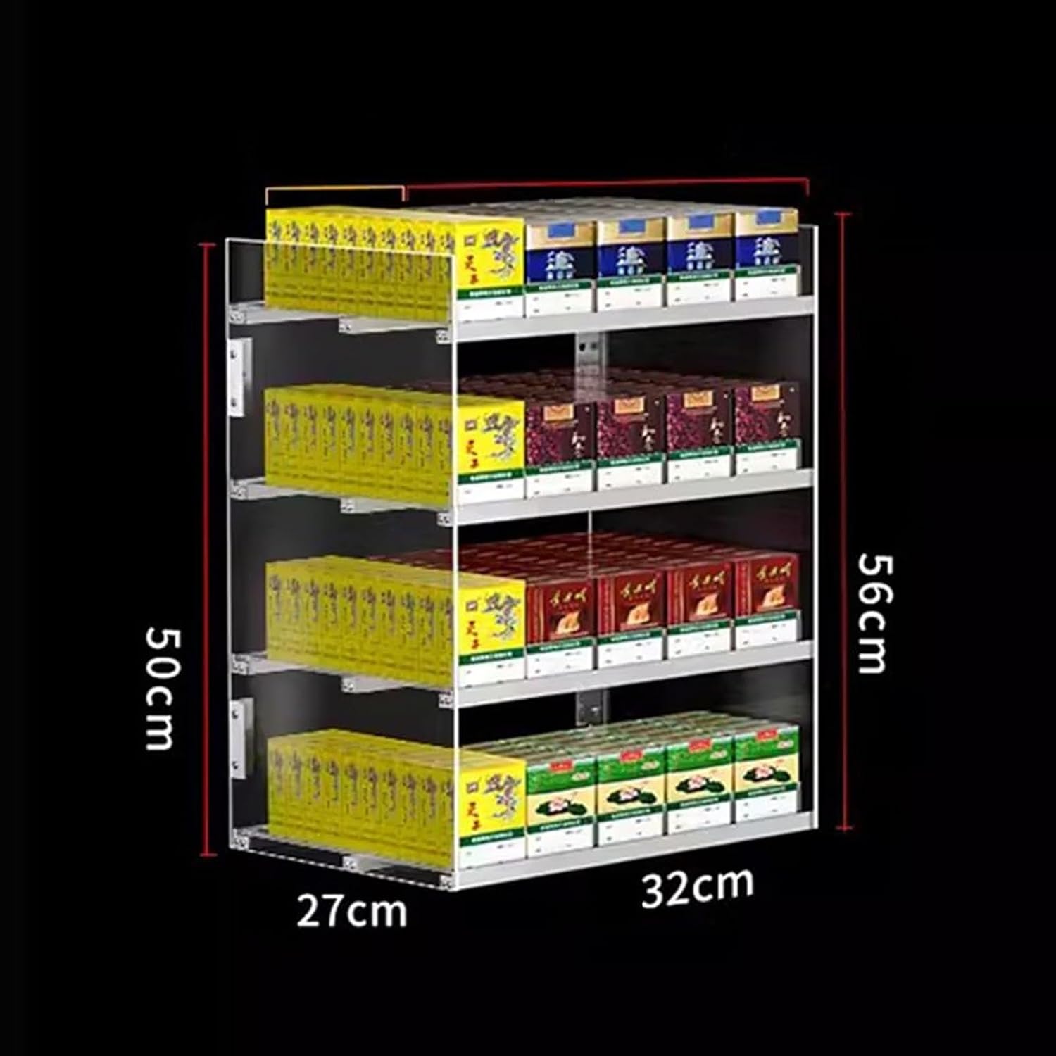Cigarette Showcases Display Rack, Auto Cigarette Pusher Cigarette Display Holder, Thickness of 10 Packs of Cigarettes, Acrylic Rectangular Cigarette Case Holder (Color : Clear, Size : 32x27x50cm) (Si
