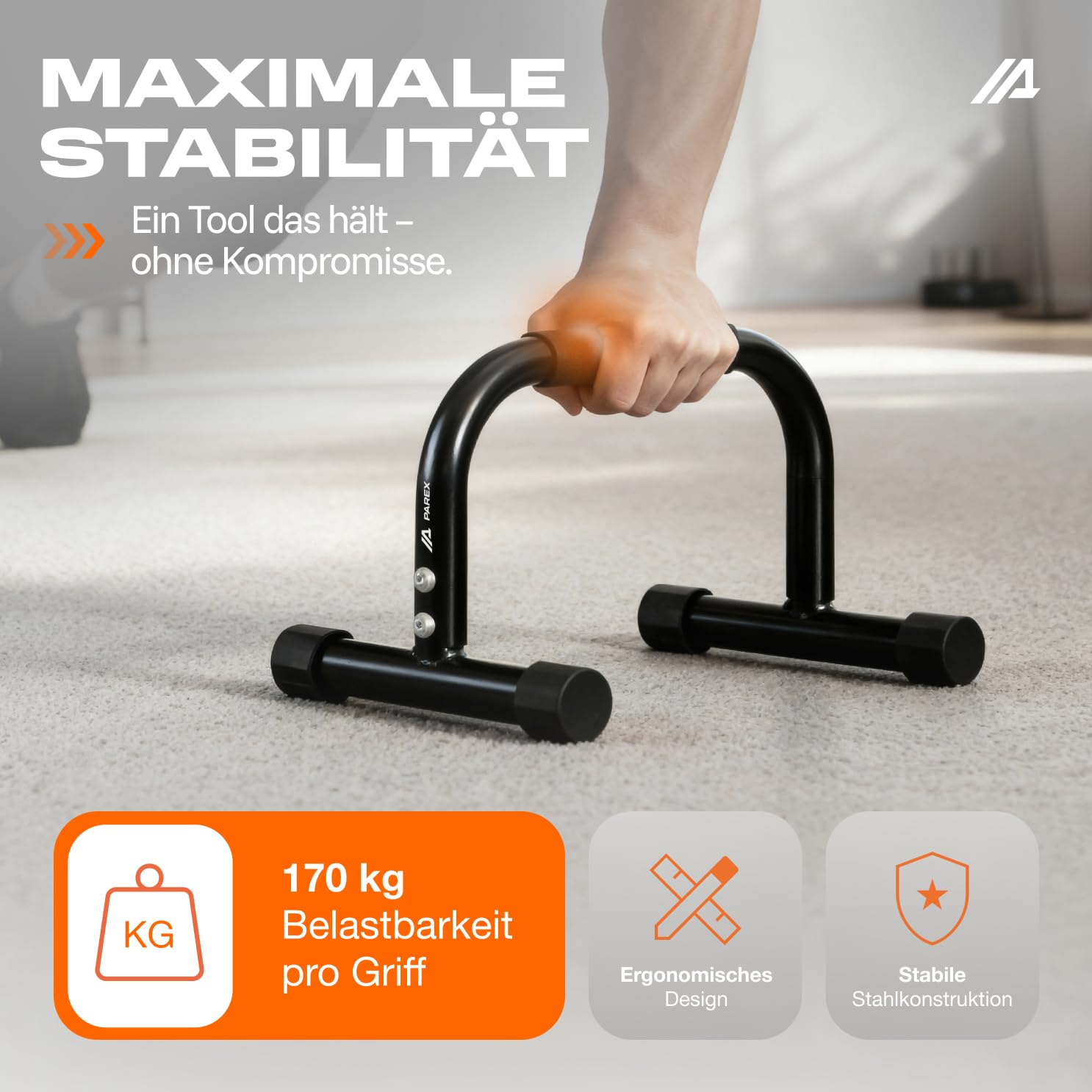Parex Parallettes aus Stahl, gelenkschonende & rutschfeste Liegestützgriffe, Calisthenics Equipment für Indoor & Outdoor, Push-Up Bars, ideal für Handstand & Liegestütze