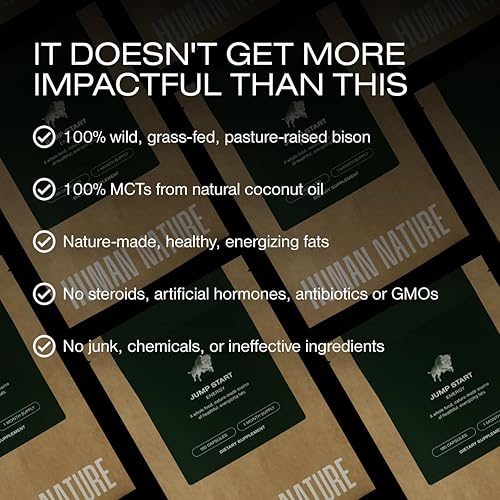 Miniatura 7 de Human Nature Jump Start Sarga de bisonte alimentada con pasto silvestre y aceite MCT, suplemento de enfoque con vitaminas esenciales para la energía