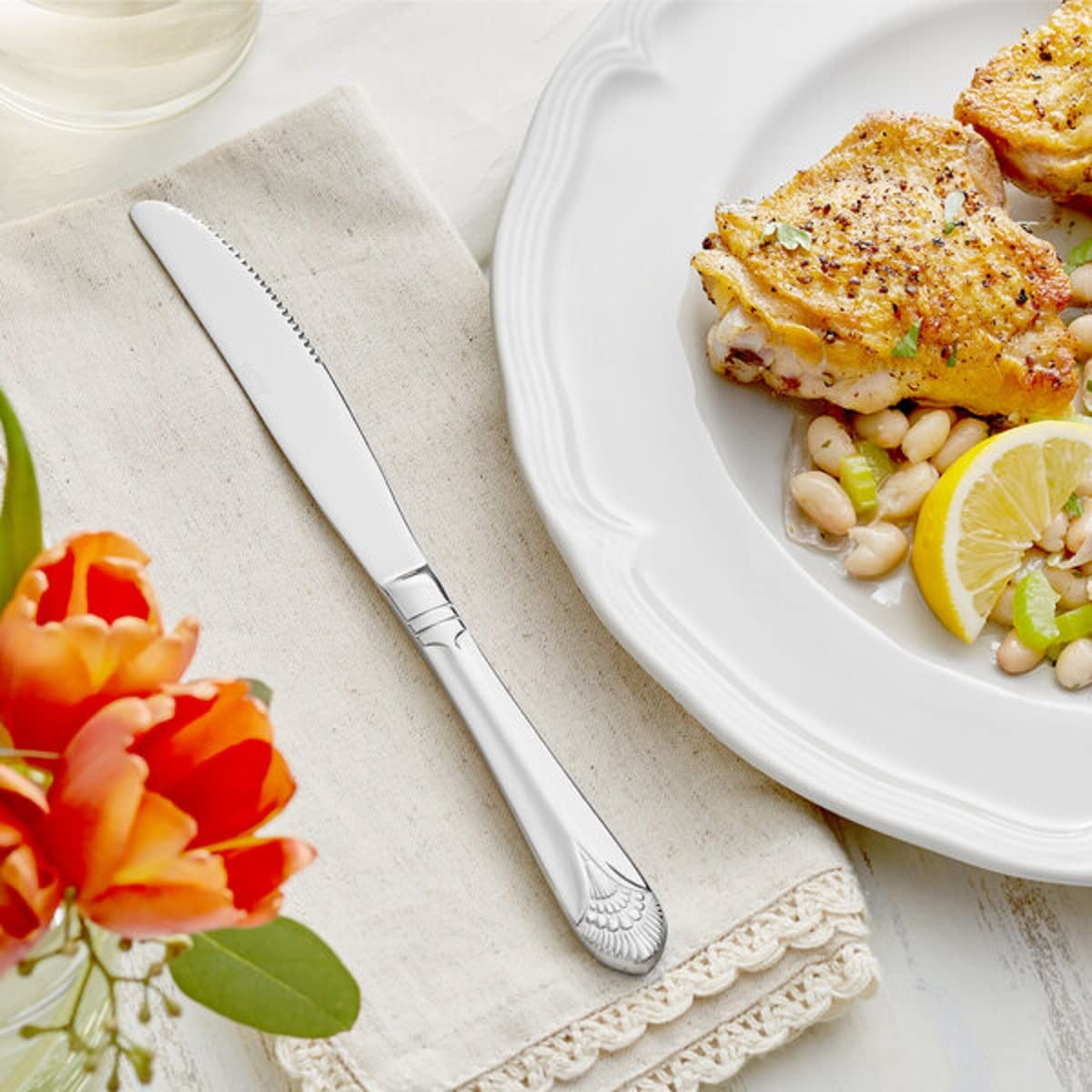 TrueCraftware- Set of 12 Stainless Steel Elizabeth European Size Table Knife- Stainless Steel Silverware Flatware Cutlery Kitchen Tableware Set for Home and Restaurant Butter Knife Spreader Table Knives