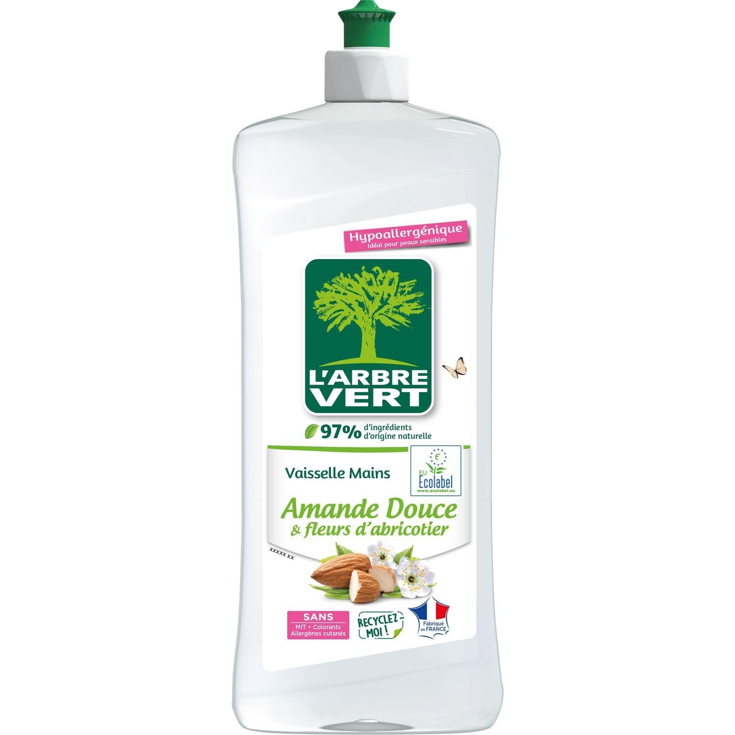 L'ARBRE VERT – Liquide Vaisselle Hypoallergénique Amande Douce, Nettoyage Doux et Efficace (750 mL) - Le Lot De 4