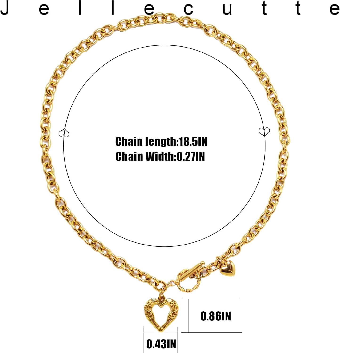 Chunky Gold Necklace For Women Toggle Clasp Double Heart Necklace Gold Plated Charm Necklace Statement Jewelry Present-gold heart - Image 4