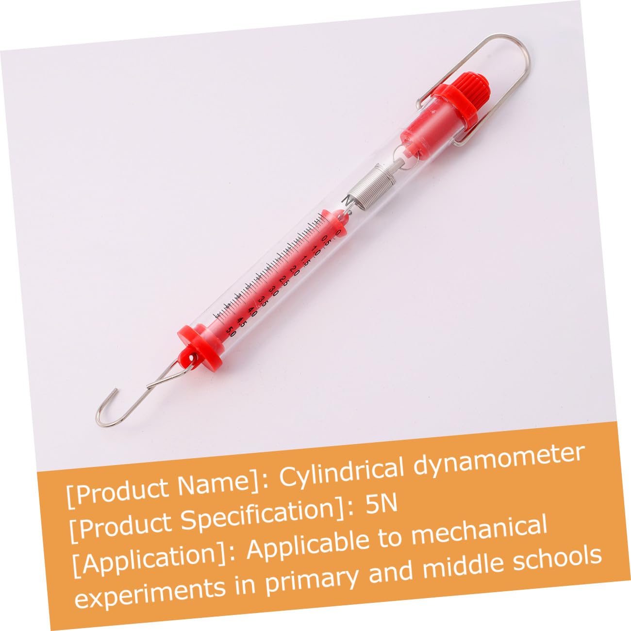 2 Pack Plastic Cylinder Spring Balance Dynamometer with Hook | 5 Newton Classroom Force Testing, Calibrations, Gram Weighing, Red Finish, Field Applications