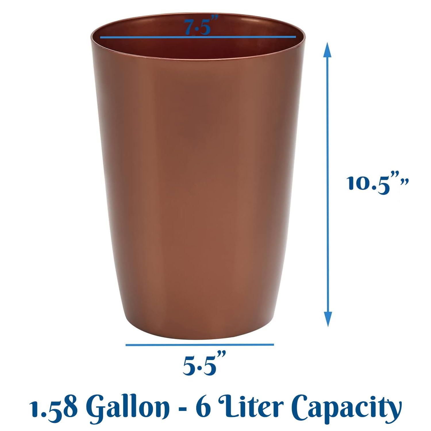 HOLD N’ STORAGE Small Trash Can - 1.58 Gallon Slim Waste Bin For Bathroom, Office & Tight Spaces | Glossy Black