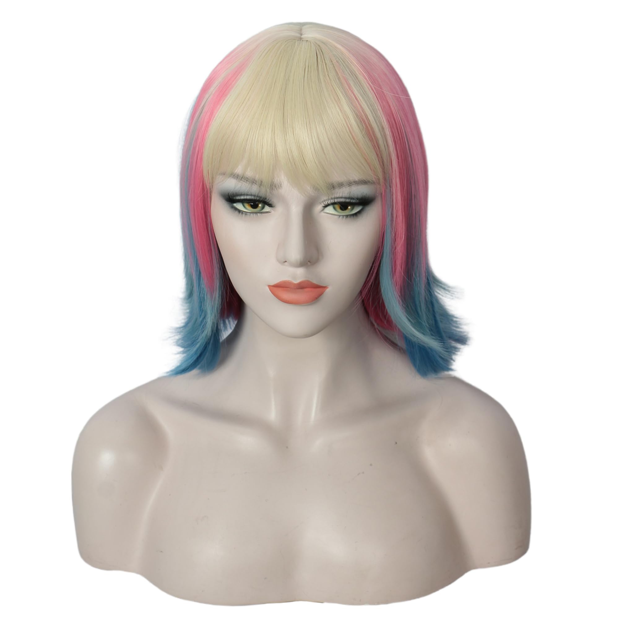 Linfairy Cosplay Short Straight Wig Halloween Costume Party Cosplay Anime Wig for Women (Straight Ombre, Adult) - Image 4