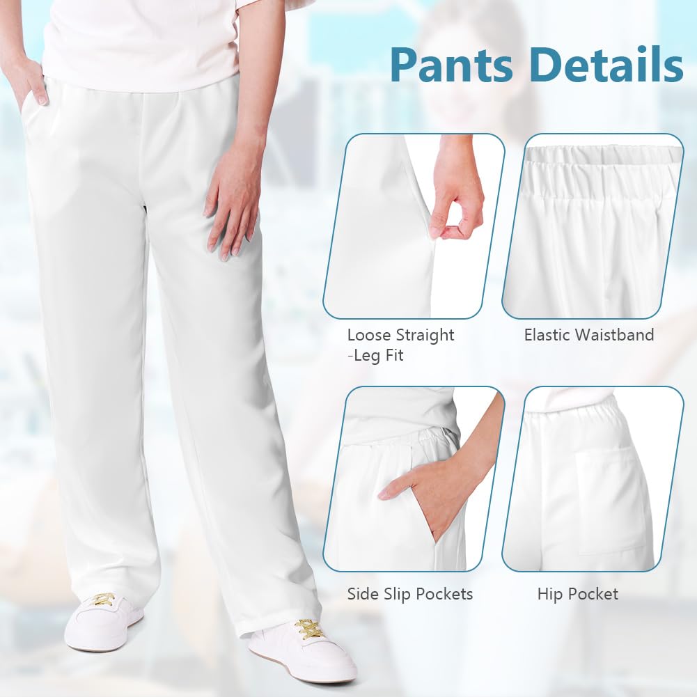 AUYAO Unisex Krankenschwester Hose Medizinische Schlupfhose Kasack Arbeitshose Multitaschen Berufshose Pflege Pflegehose Damen Bügelfrei Krankenhaus Hose Pflegehose für Pflege Praxis Klinik Weiß,M~2XL