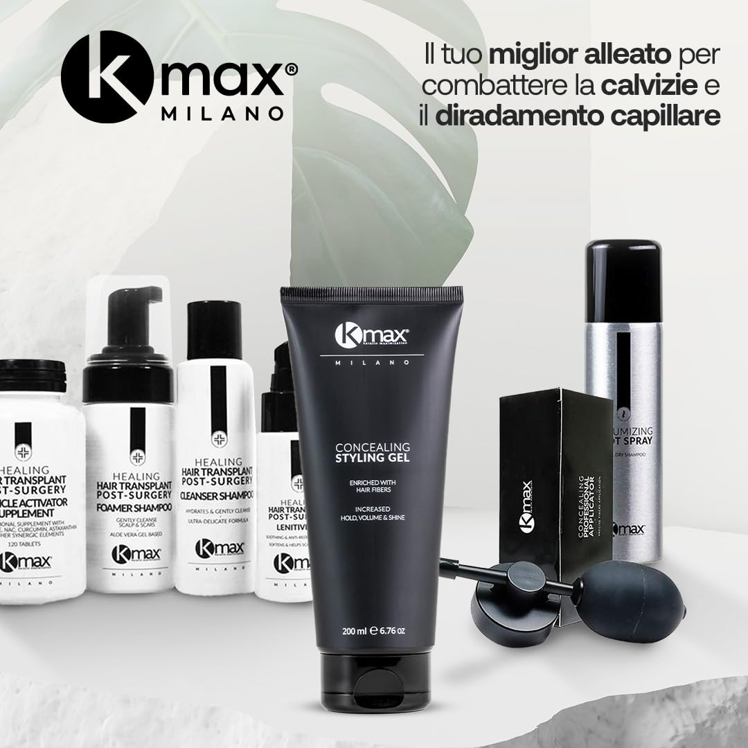 Kmax Gel capelli con fibre di cheratina effetto volumizzante 200ml, Gel colorato per capelli diradati, Gel per capelli Uomo e Donna - Castano Medio