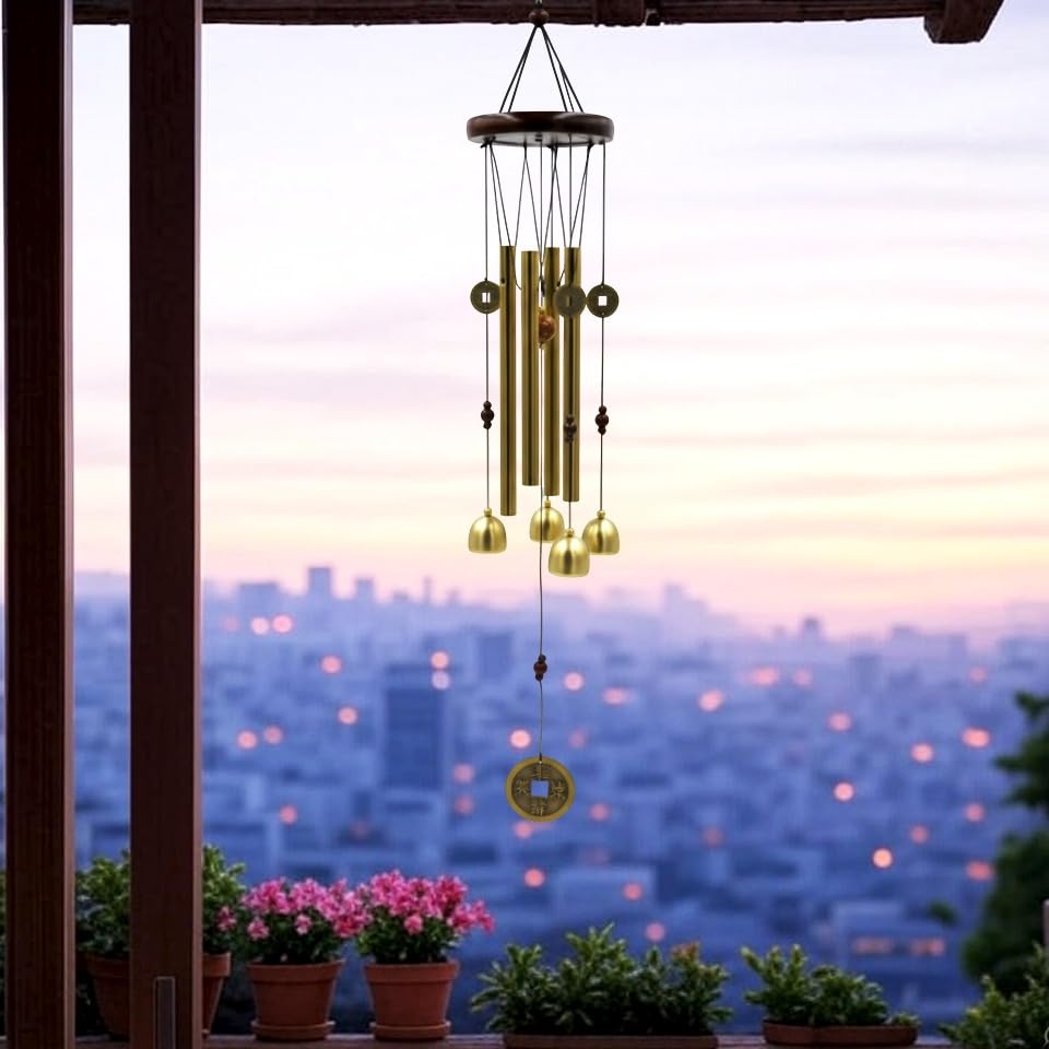 Image of Decorative Wind Chime for Home | Wooden House with Bells Colourful Beads | Positive Energy Balcony Living Room Hall Garden Home Decor (Wind Chimes Metal Bells)