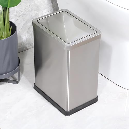 Miniatura 2 de JINYCOME 2.6 Gallon Small Office Bathroom Trash Can with Swing Lid,Living Room Bedroom Garbage can Wastebasket bin,Metal Decor Trash Can (Stainless
