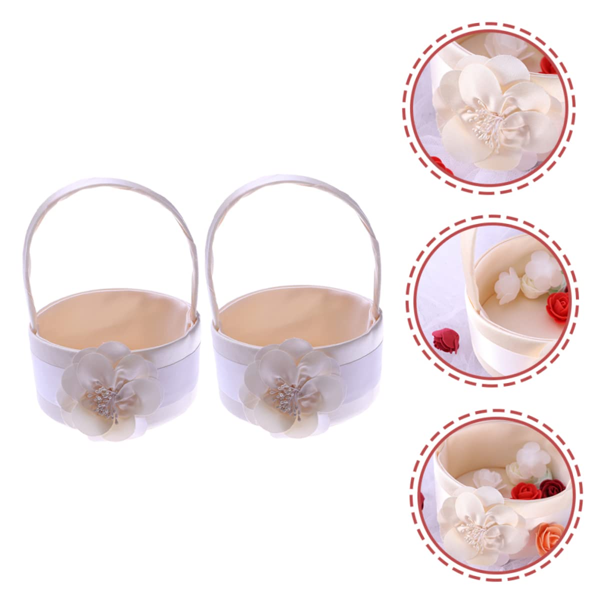 Weißer Hochzeitskorb 2 Stück-pack aus Stoff, Rund, für Blumenmädchen