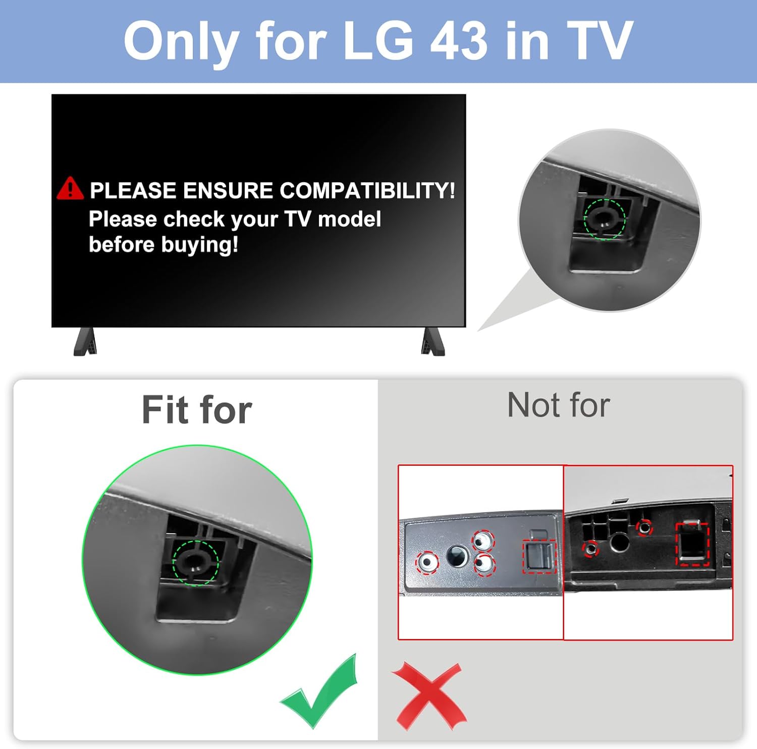 Replacement Legs for LG TV, TV Stand Legs for LG 43UK6200 43UK6090 43LK5700PUA 43UM7300 43UN6900PUB 43LJ5500 43LJ550M 43LJ5550 MAM645839 AAN76009325 AAN76009305 AAN76009358 with Screws