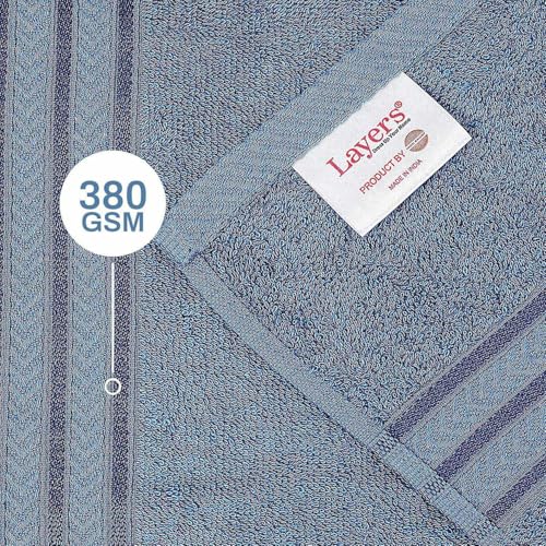 Image of Layers 100% Cotton Bath Towel | True Care Collection | 380 GSM Super Absorbent | Soft & Quick Dry | Shrink & Pill Resistant | Blue Solid Minimalist | 1 Piece for Men & Women | 60 x 120 cm