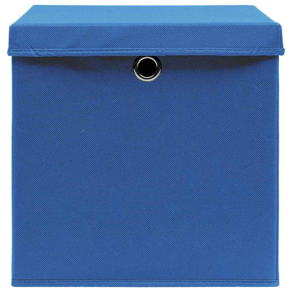 Cajas de almacenamiento con tapas, 4 unidades, color azul, 32 x 32 x 32 cm, plegables, de tela no tejida, para armario, estantería, oficina, dormitorio, cocina