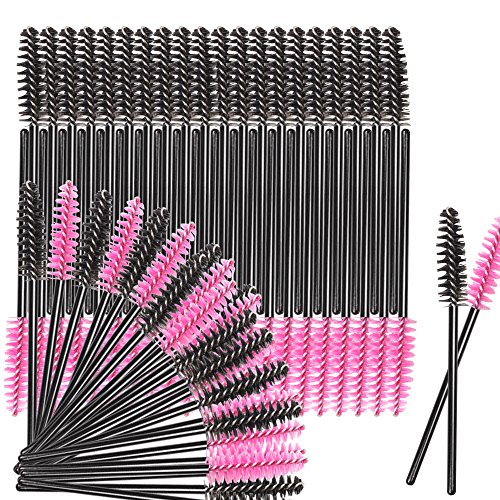 Disposable Wands, Teenitor Mascara Wands Eyelash Eye Lash Brush Makeup Applicators Kit with Soft bristles-Black and Hot Pink, 100pcs