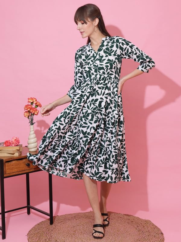 Image of Sheetal Associates Women's Casual 3 /4 Sleeve Crepe Fit and Flare Dress| Comfortable Relaxed Fit Summer Party Dress