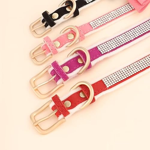 Miniatura 5 de Beirui Collar de terciopelo cálido acolchado con diamantes de imitación  Collar de perro con diamantes de cristal completo con corbatín  Collares de
