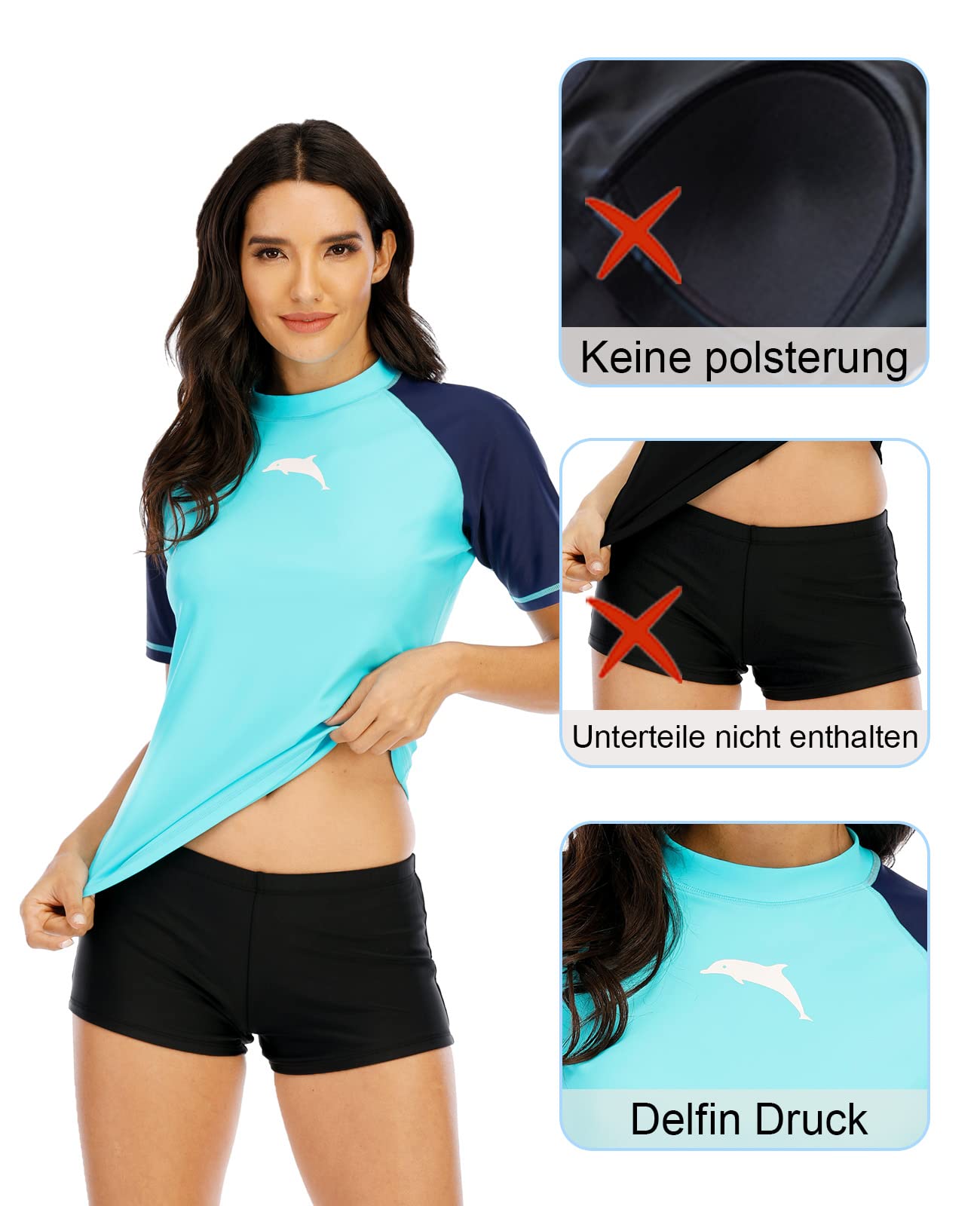 Halcurt Damen UV Shirt Kurzarm Rash Guard UPF 50+ Schwimmshirt Schnell Trocknend Badeshirt S-XXL