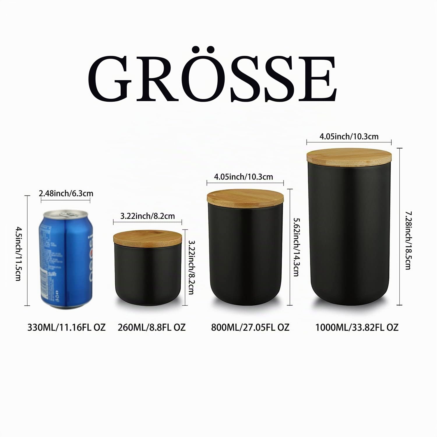 Modernes Design Frischhaltedose mit luftdichtem Holzdeckel, Keramik-Lebensmittelaufbewahrungsdose, Frischhaltedose für Kaffee, Zucker, Tee, Gewürze usw. (Weiß, 260 ml)