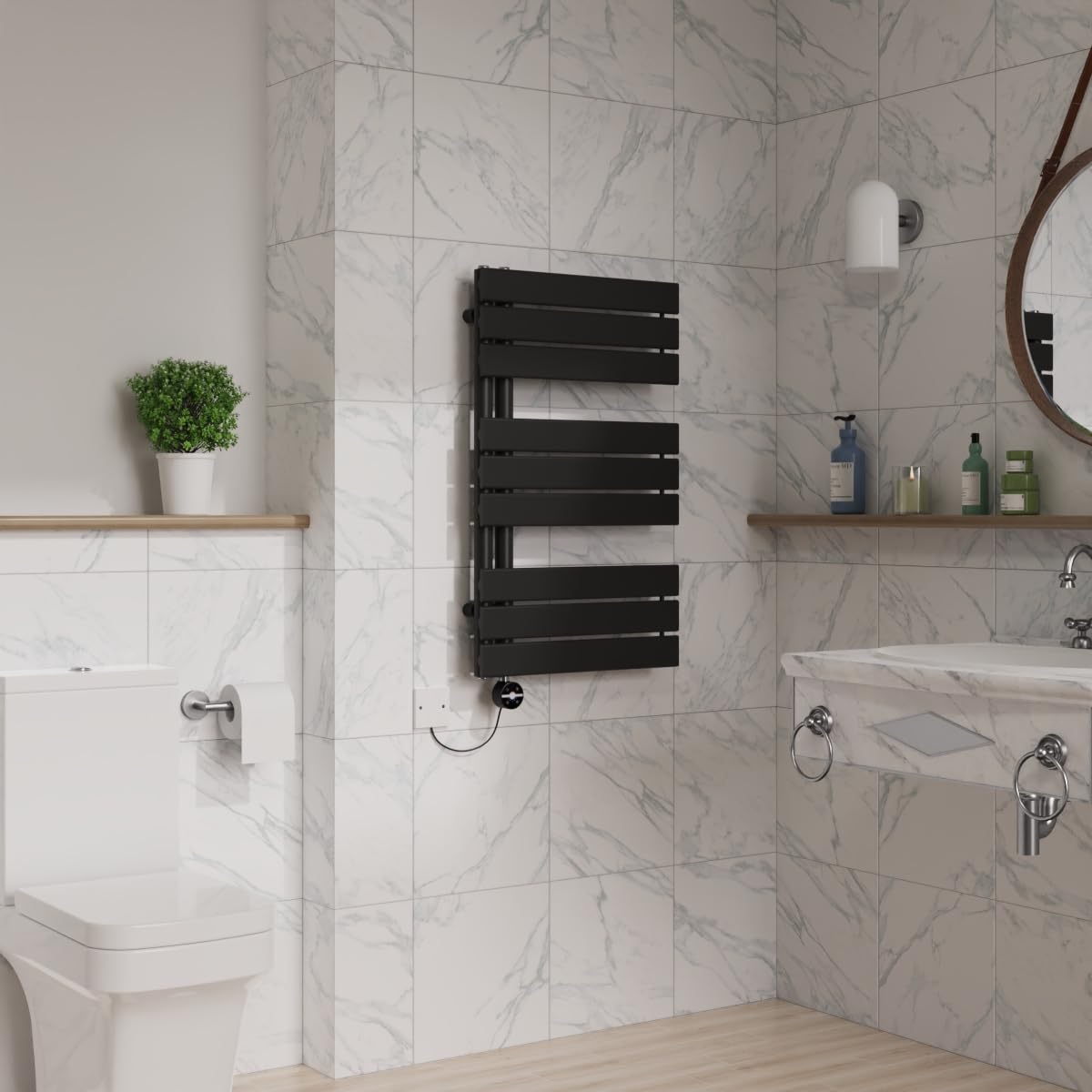 Warmehaus Touch Screen Electric Flat Towel Rail Timer 826x500mm Black