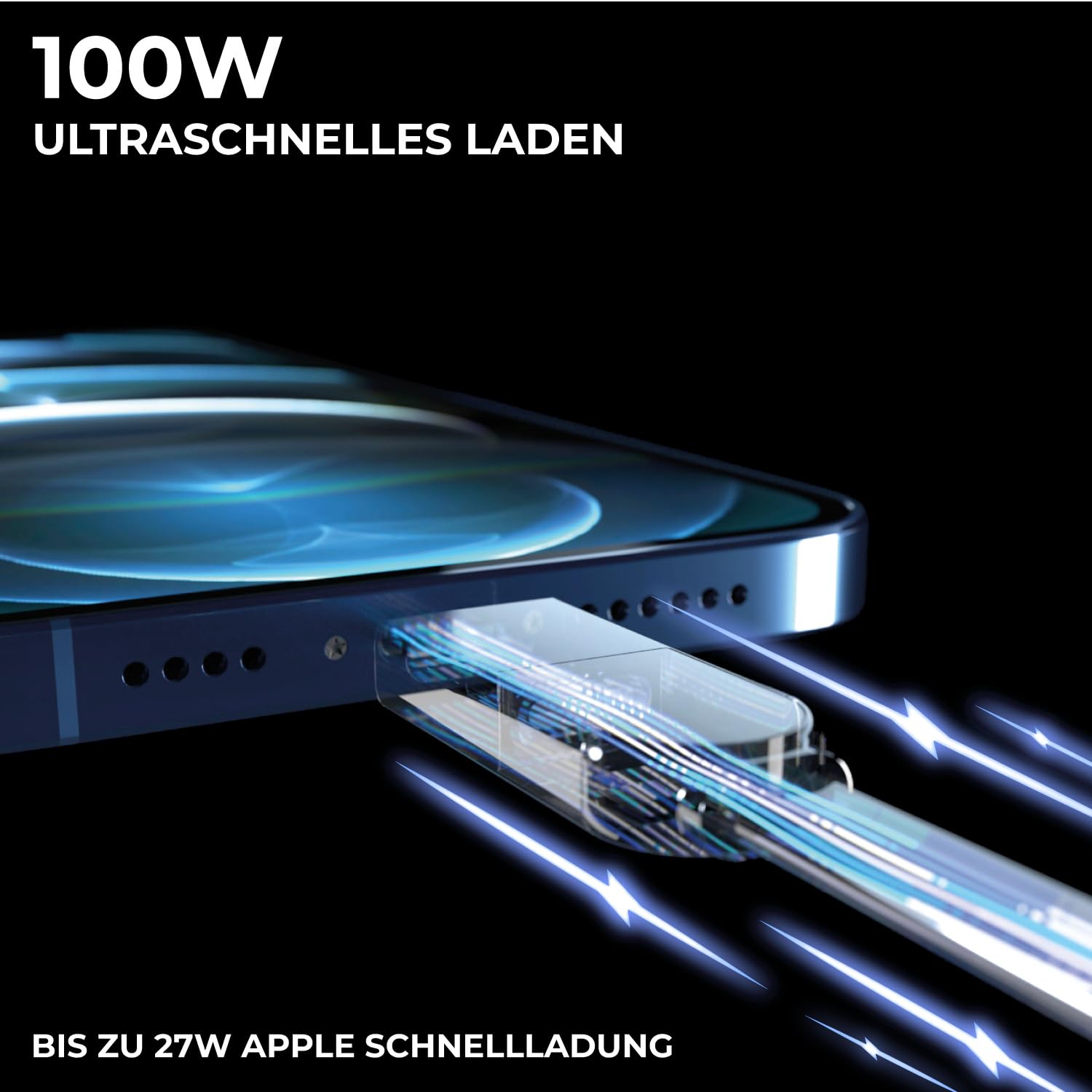 Rolling Square inCharge X - Schlüsselanhänger mit USB-C-Kabel, Universal-Smartphone-Kabel, Geschenk für Männer, 6-in-1-Universalladegerät für Smartphones, Schwarz, Lightning-Kabel 100 W, Multipack 3X