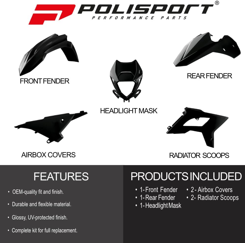 Polisport Motocross (MX) Restyling Kit for Beta RR 2T/4T (2013-17) Dirt Bike – OEM Quality, Durable, Flexible & Perfect Fit – Black