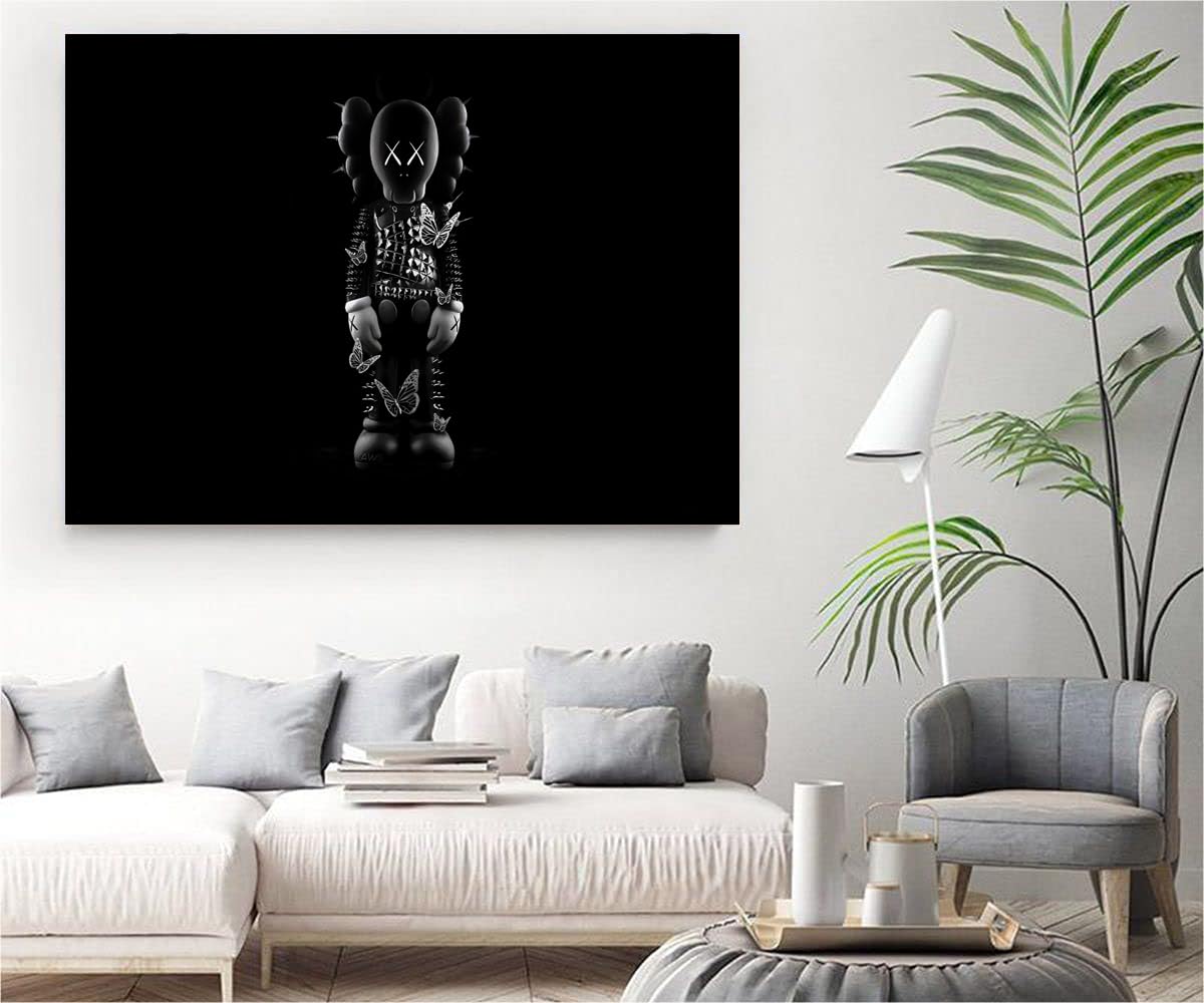 VERRE ART Printed Framed Canvas Painting for Home Decor Office Wall Studio Wall Living Room Decoration (34x22inch Wrapped) - Kaws Black Art