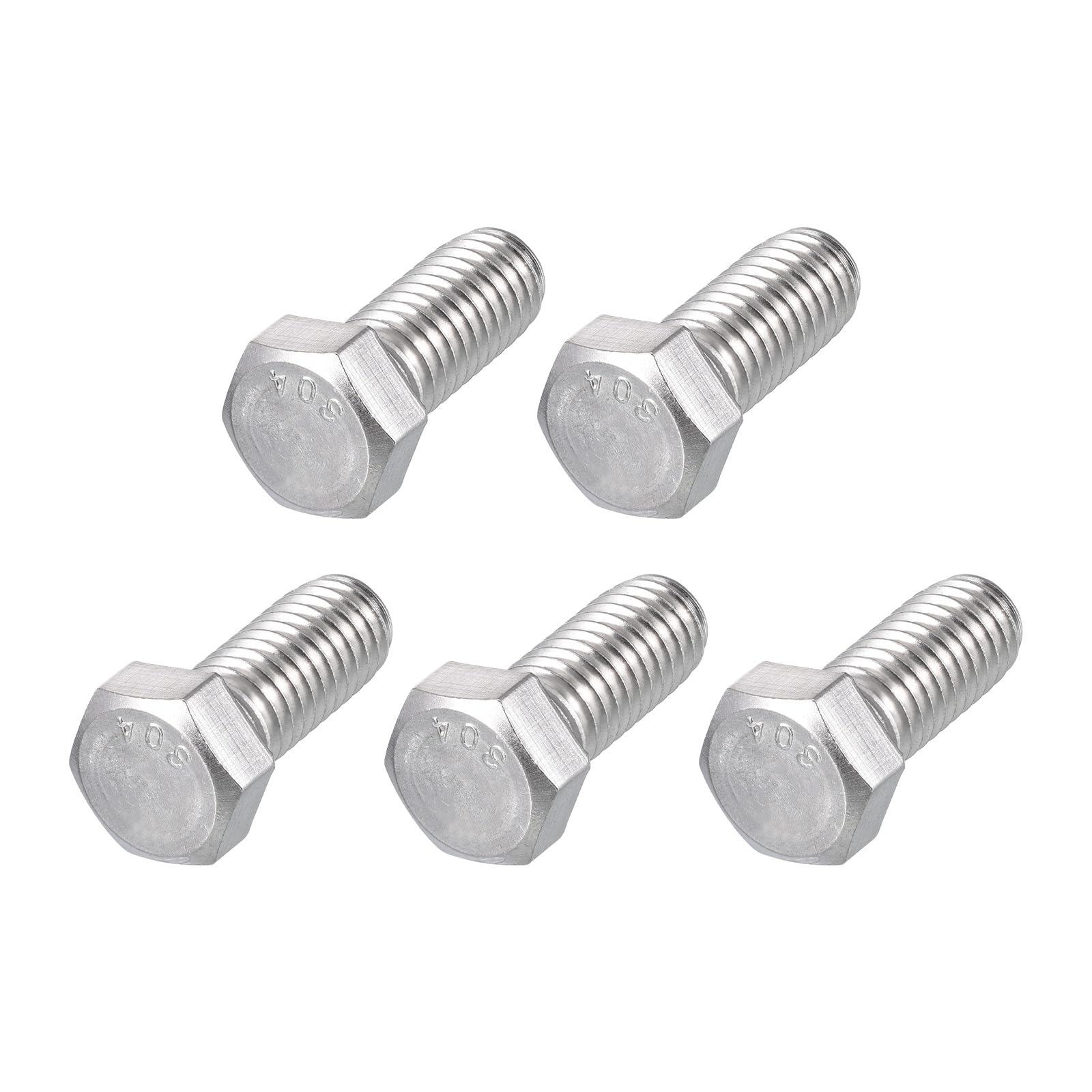 METALLIXITY Hex Head Bolts (7/16-14 x 1") 5Pcs, 304 Stainless Steel 18-8, Fully Threaded, External Hex Drive, Plain Finish